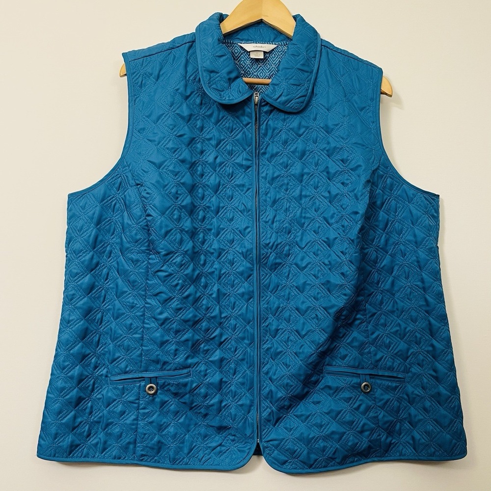 CJ Banks Women Quilted Vest Blue Colorful Outdoor Fall Staple Cabincore Plus 2X